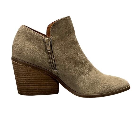 Lucky Brand Tan Suede Western Block Heel Point Toe Ankle Bootie Women 8M - Picture 3 of 10